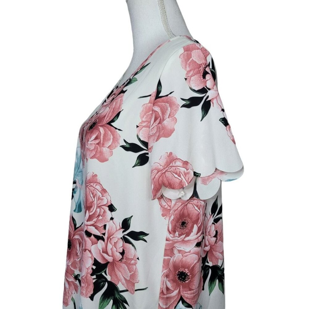 Vanilla Bay Dress Floral Short Sleeve White Pink Roses Short Womens Large - Picture 4 of 13